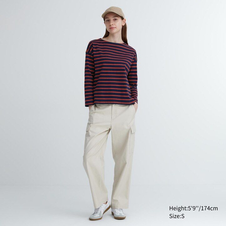 womens uniqlo striped sleeved t shirts white
