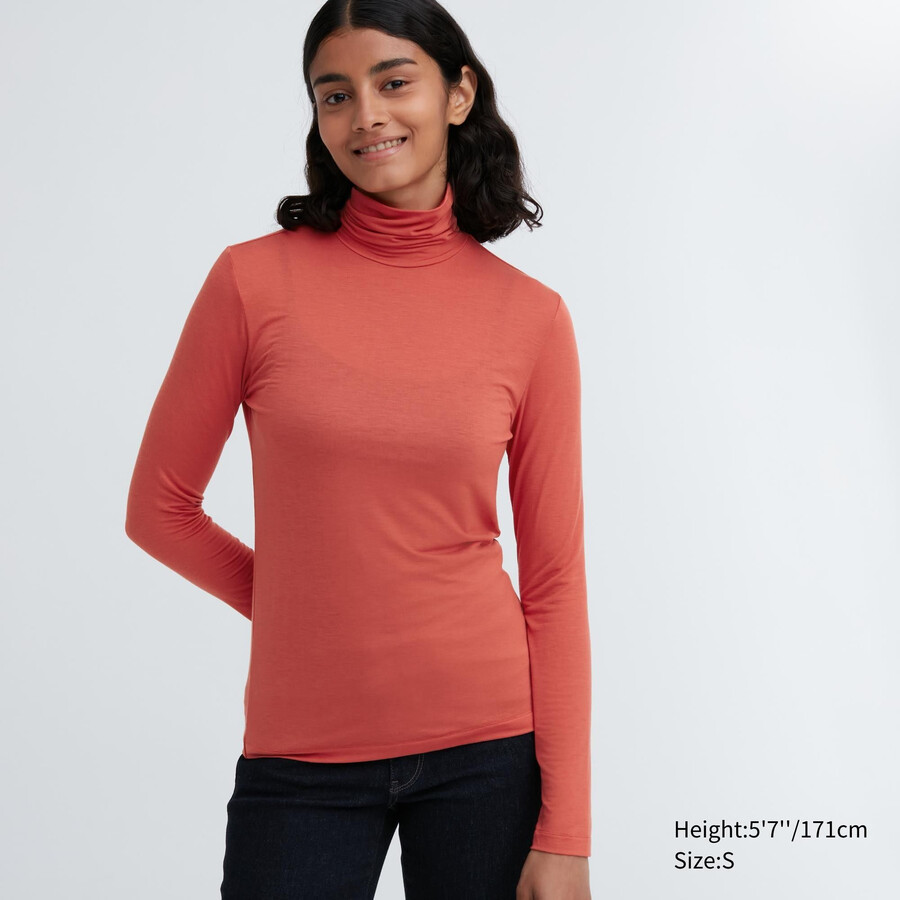 orange womens uniqlo heattech ultra light sleeved thermal t shirts