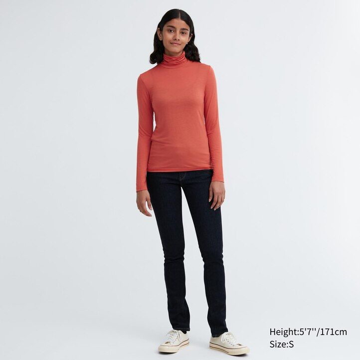 orange womens uniqlo heattech ultra light sleeved thermal t shirts