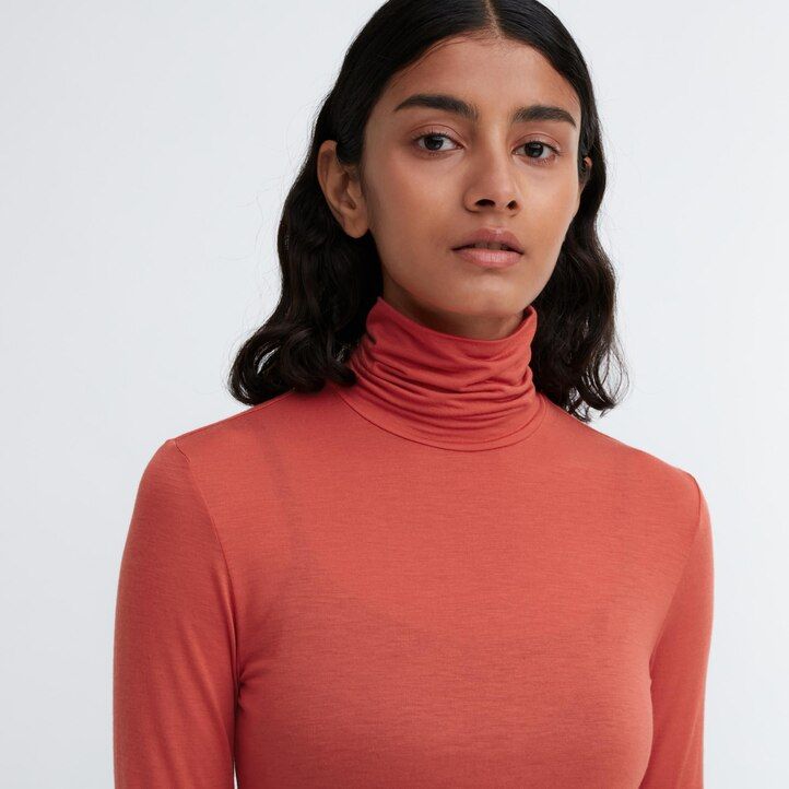 orange womens uniqlo heattech ultra light sleeved thermal t shirts