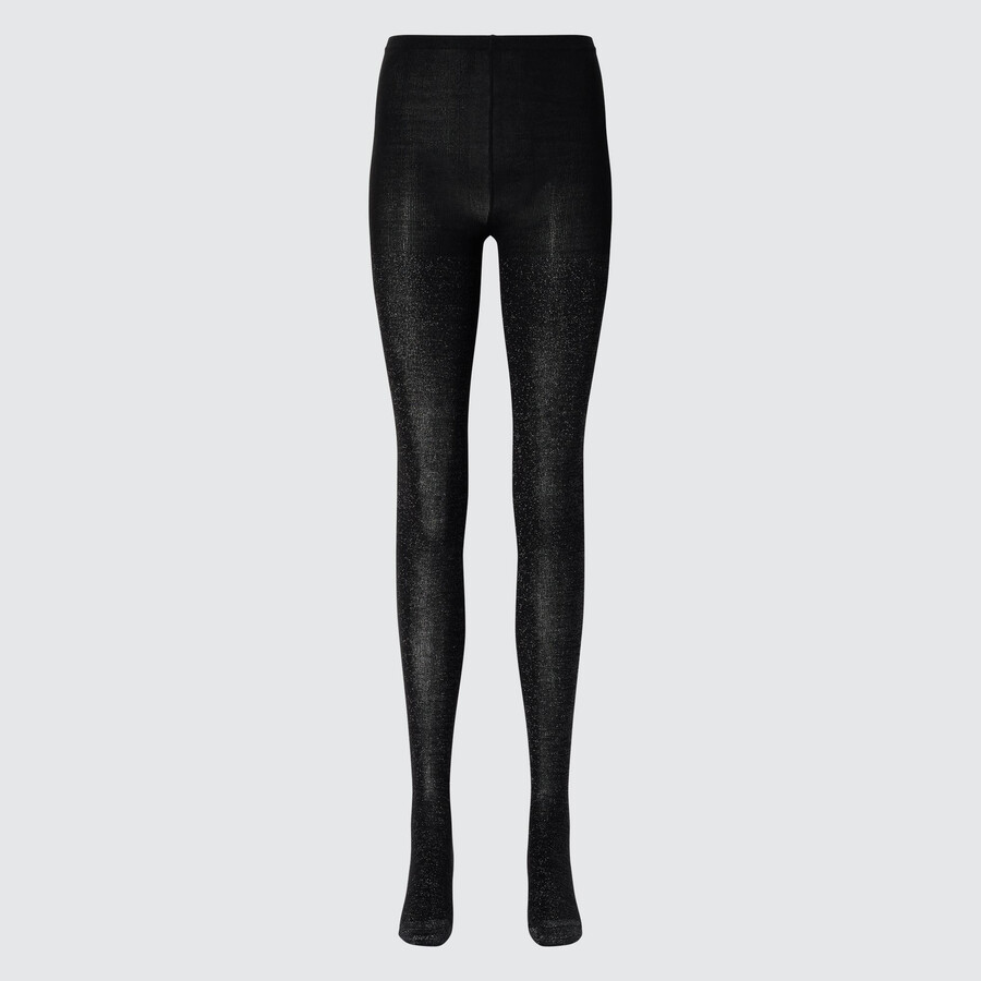 black womens uniqlo heattech glitter knitted thermal tight