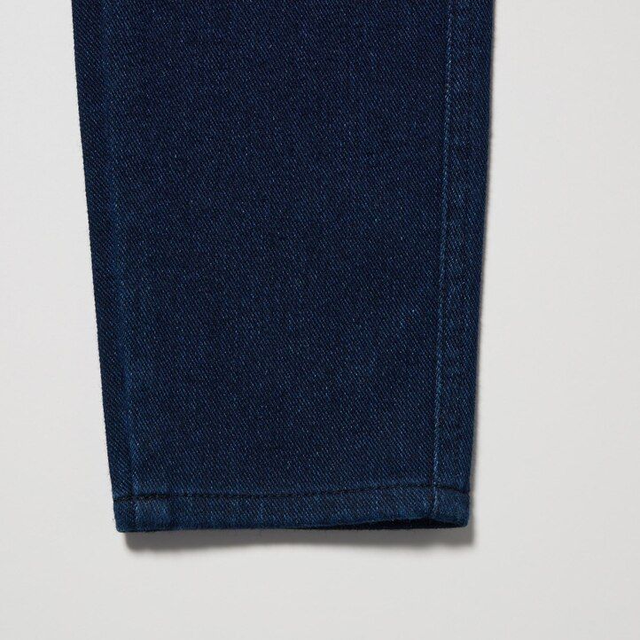 blue womens uniqlo heattech ultra stretch denim high rise tops