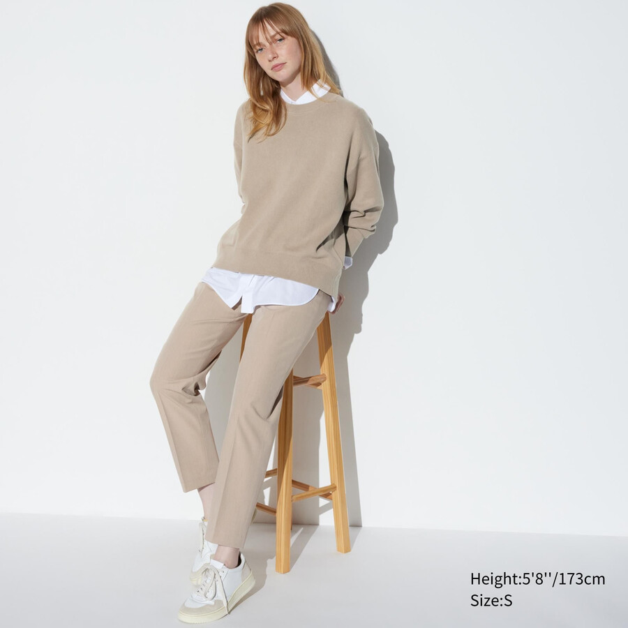 beige uniqlo smart ankle length womens tops