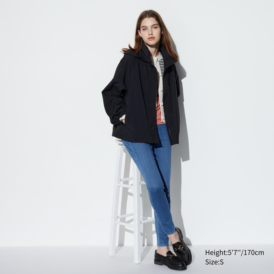 blue womens uniqlo ultra stretch denim tops