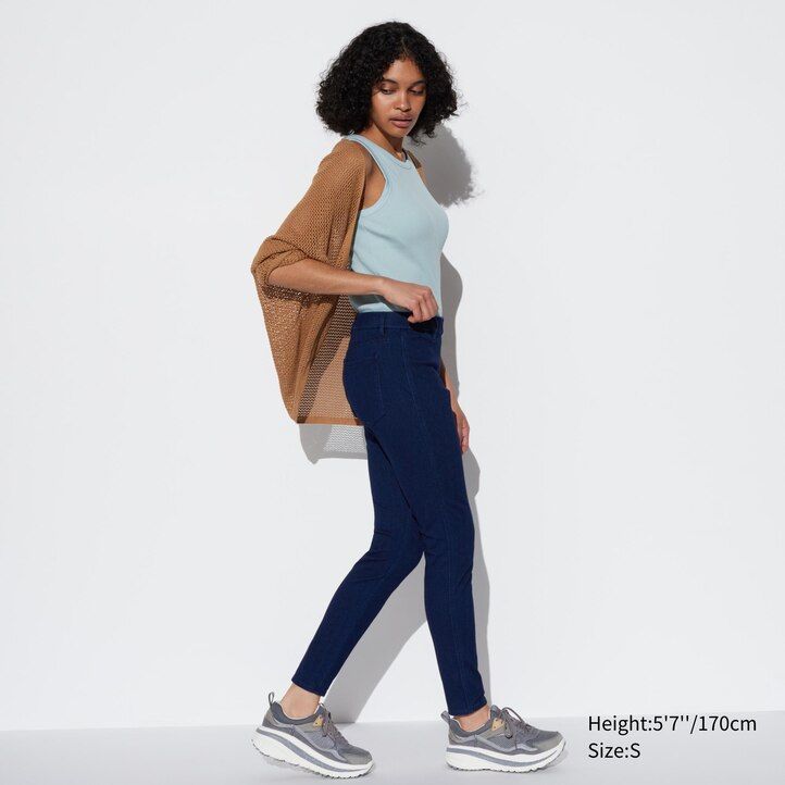 blue womens uniqlo ultra stretch denim tops