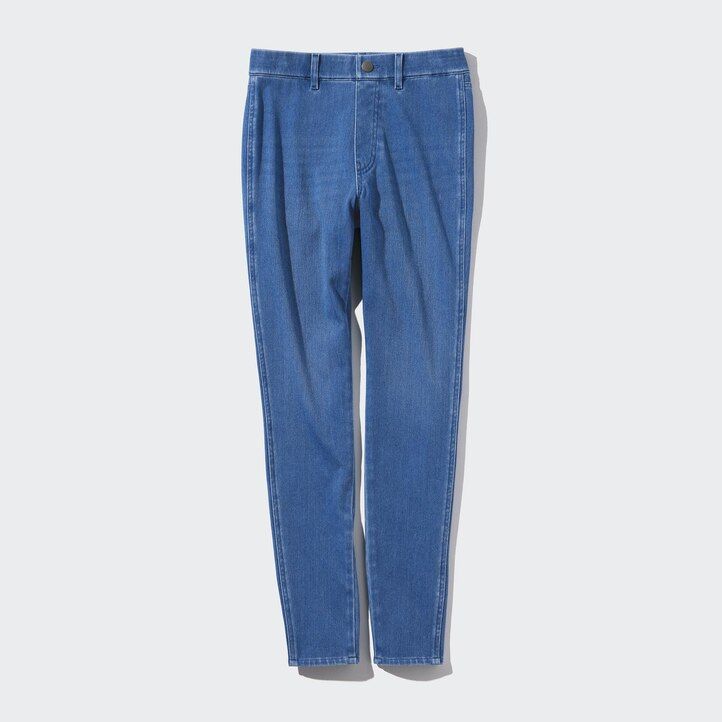 blue womens uniqlo ultra stretch denim tops