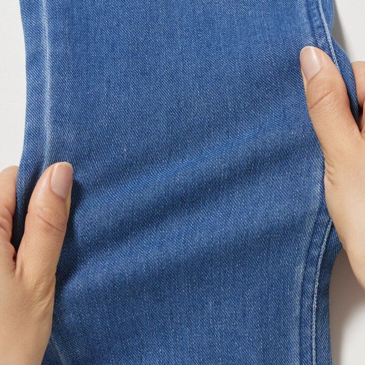 blue womens uniqlo ultra stretch denim tops
