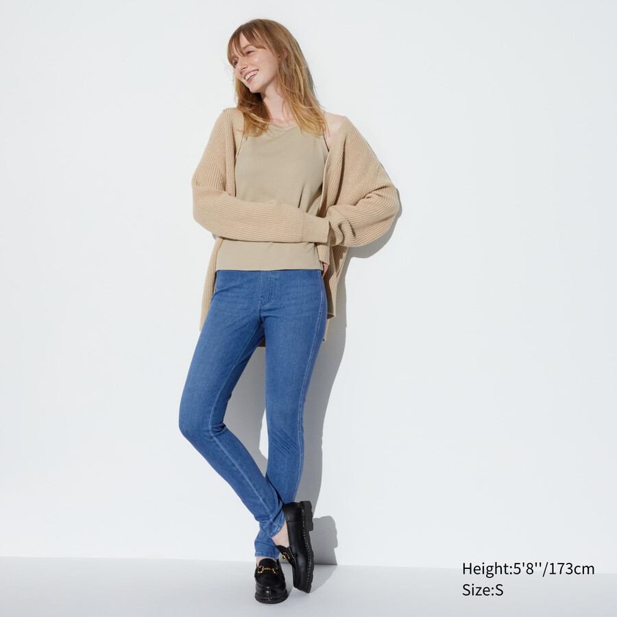 womens uniqlo ultra stretch denim tops blue