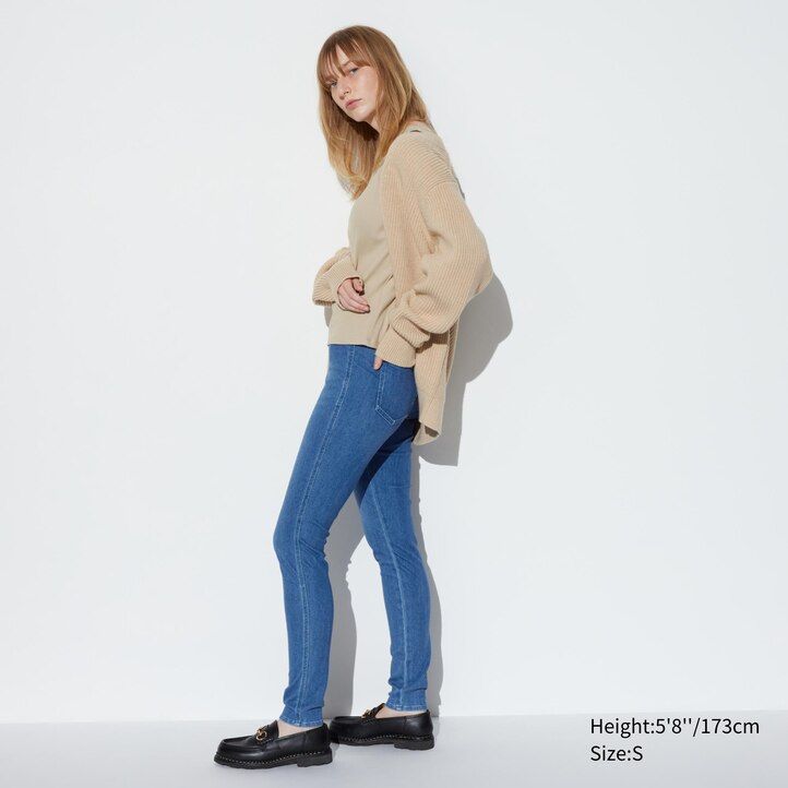 womens uniqlo ultra stretch denim tops blue