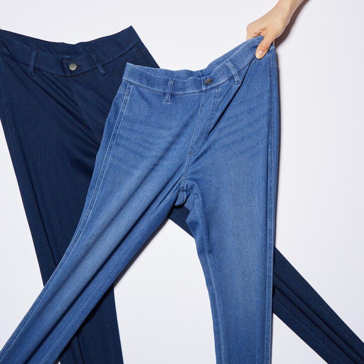 womens uniqlo ultra stretch denim tops blue