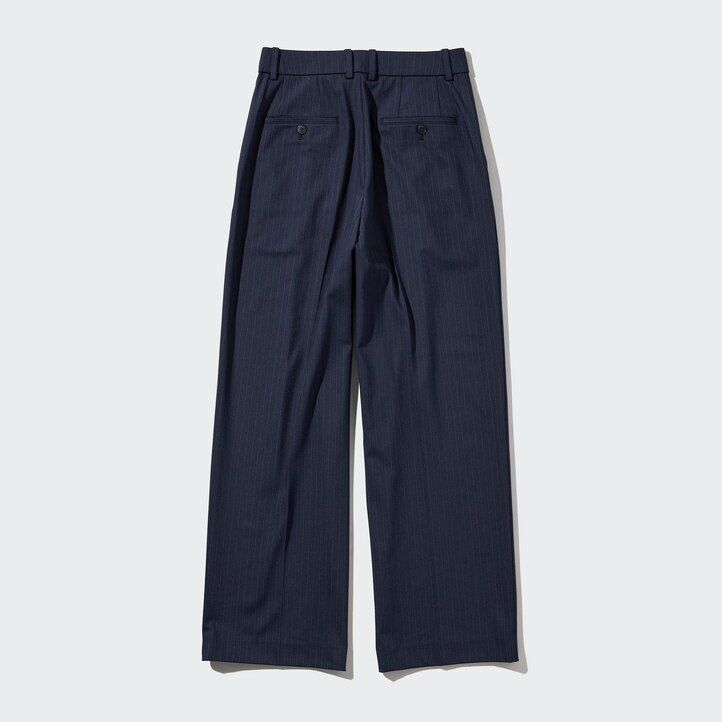 uniqlo pleated wide leg striped womens tops navy