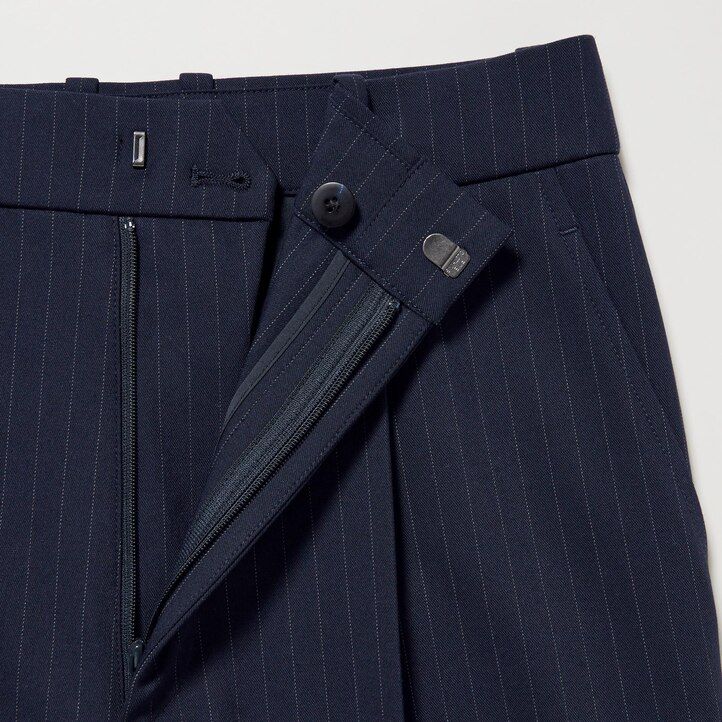 uniqlo pleated wide leg striped womens tops navy