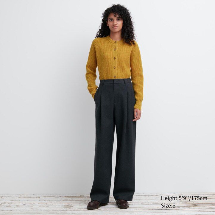 uniqlo brushed jersey pleated wide leg womens tops beige