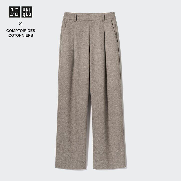 uniqlo brushed jersey pleated wide leg womens tops beige