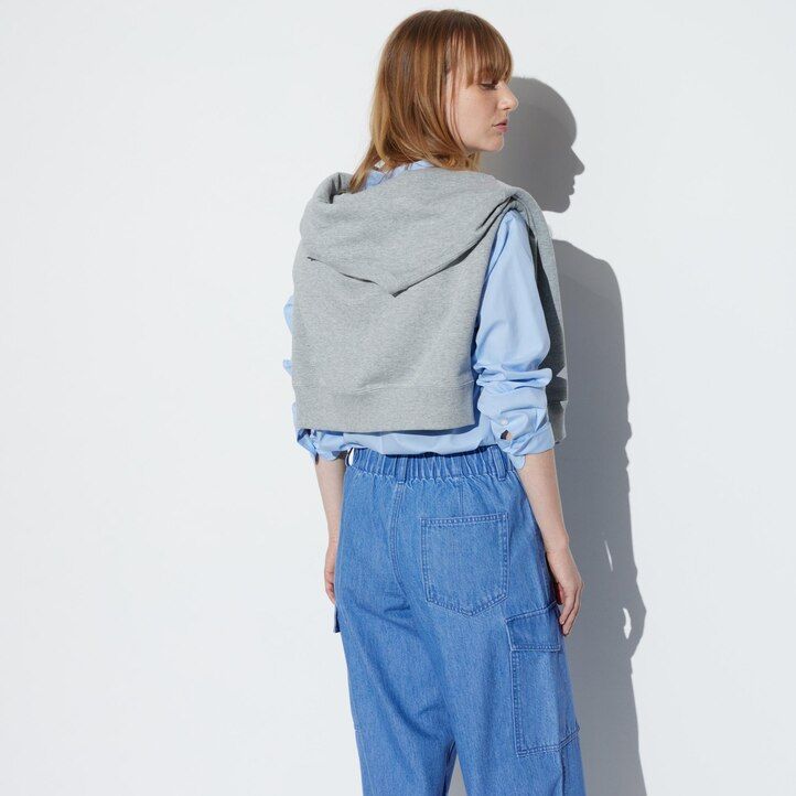 blue uniqlo denim wide straight legrgo womens tops