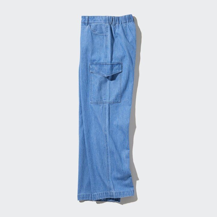 blue uniqlo denim wide straight legrgo womens tops