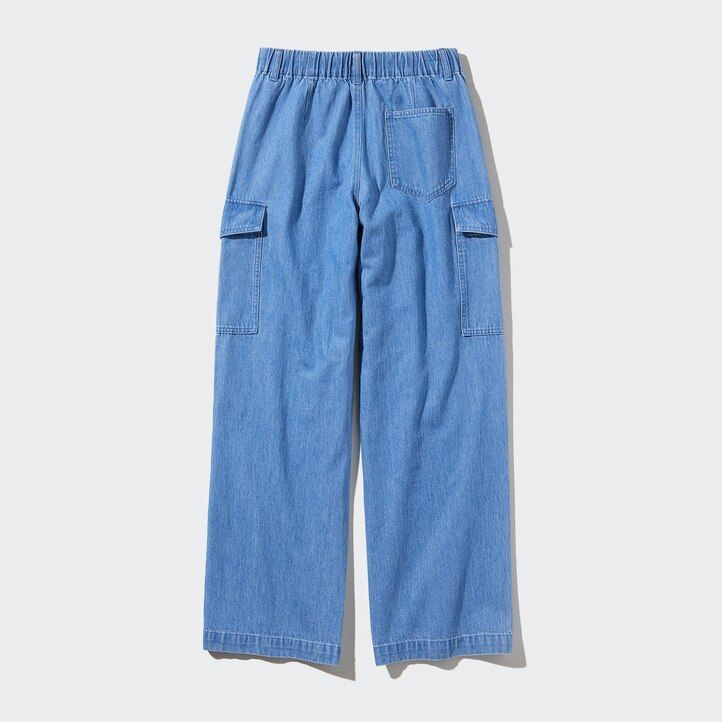 blue uniqlo denim wide straight legrgo womens tops