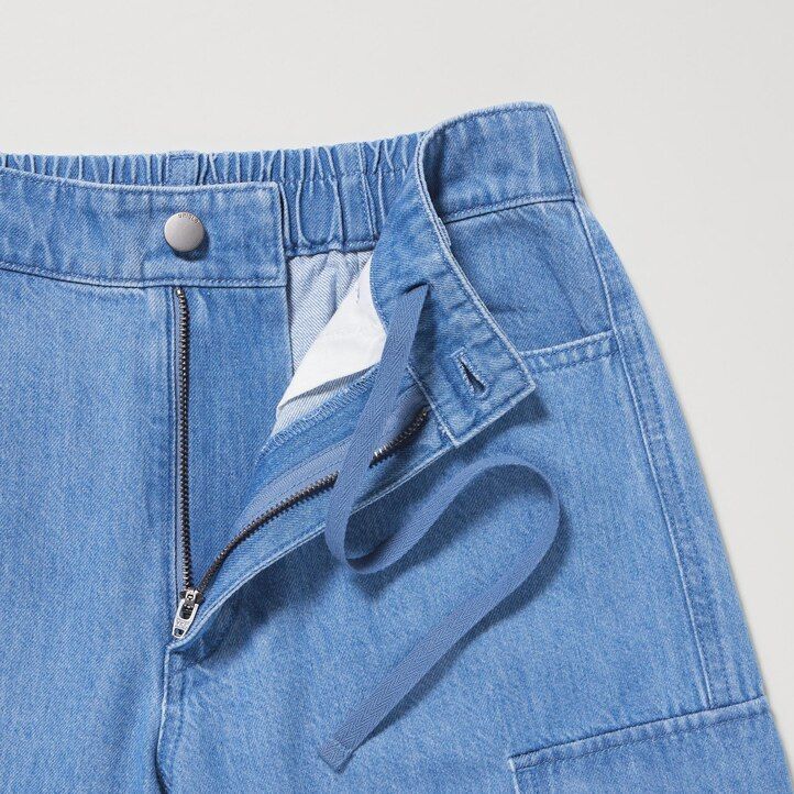 blue uniqlo denim wide straight legrgo womens tops