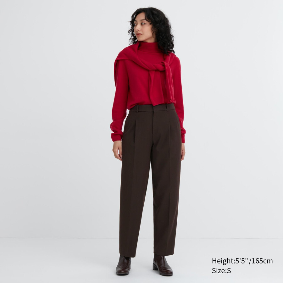 womens uniqlo heattech pleated tops dark brown