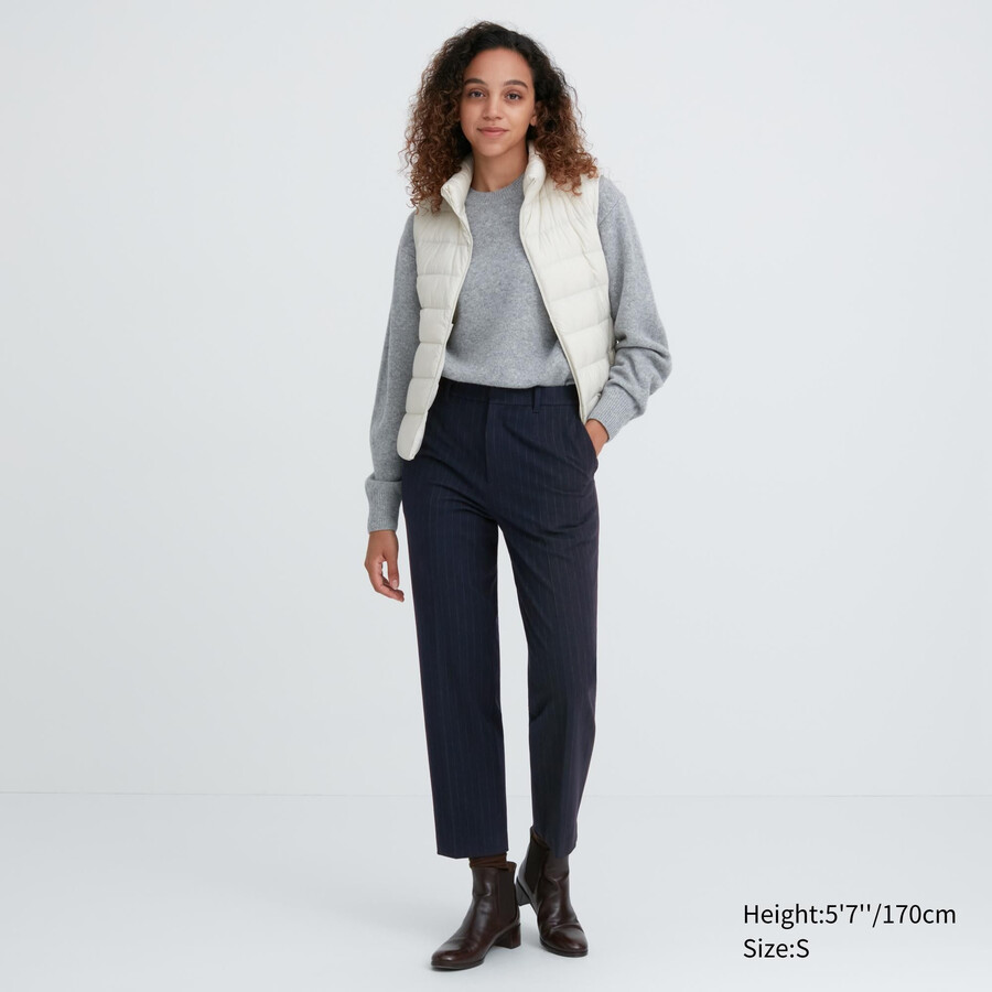 womens uniqlo smart brushed striped ankle length tops navy