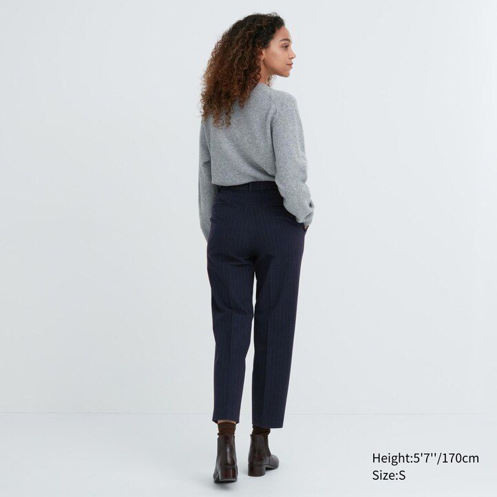 womens uniqlo smart brushed striped ankle length tops navy