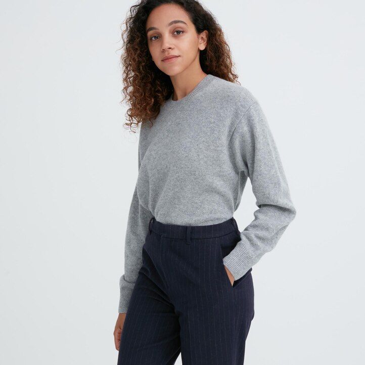 womens uniqlo smart brushed striped ankle length tops navy