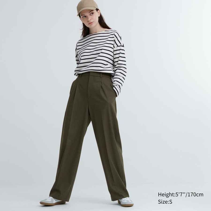 uniqlo pleated wide leg womens tops olive