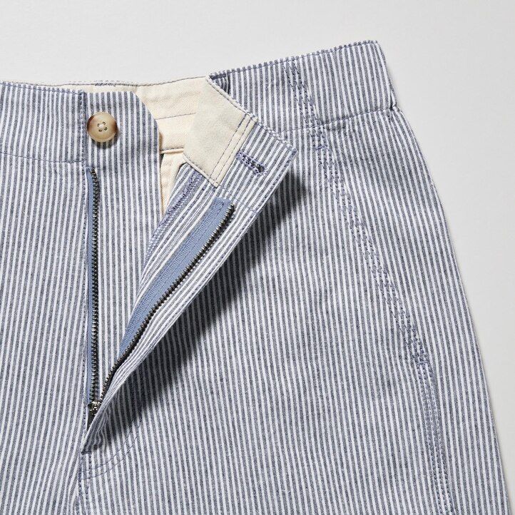 blue uniqlo linen cotton blend striped tapered womens tops