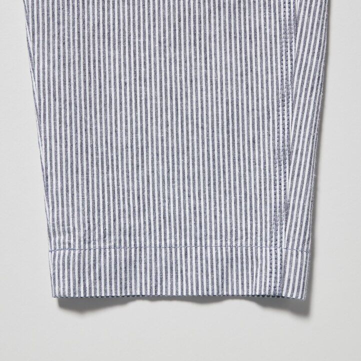 blue uniqlo linen cotton blend striped tapered womens tops