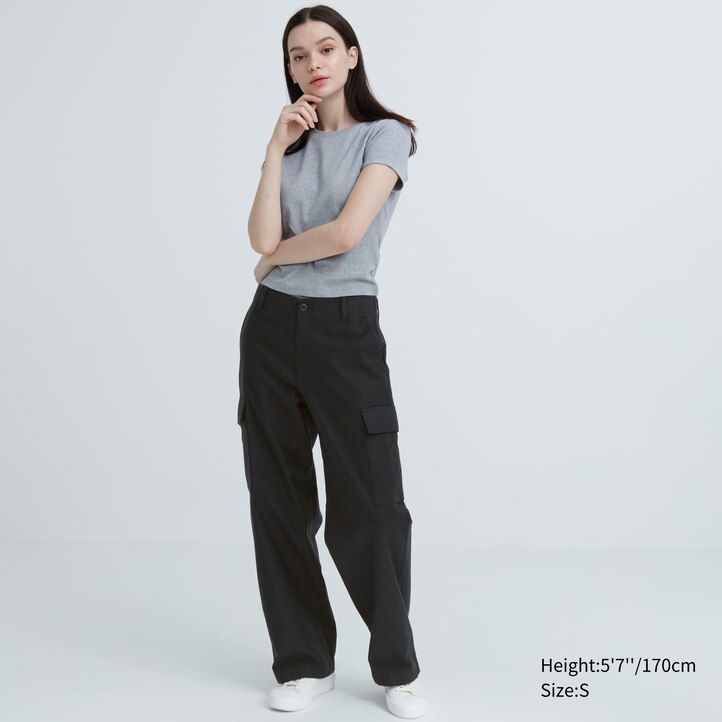 green uniqlo wide straight legrgo womens tops