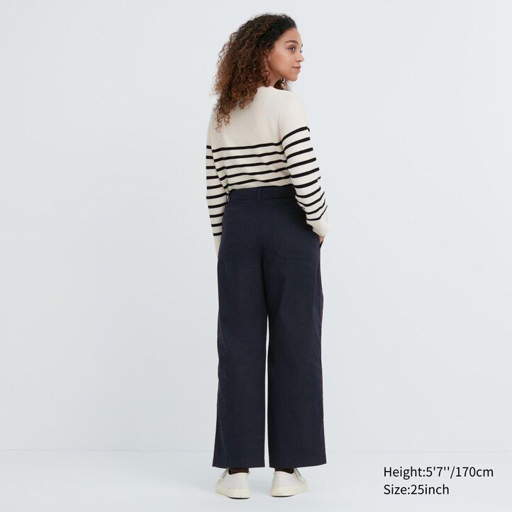 white womens uniqlo wide leg baker tops