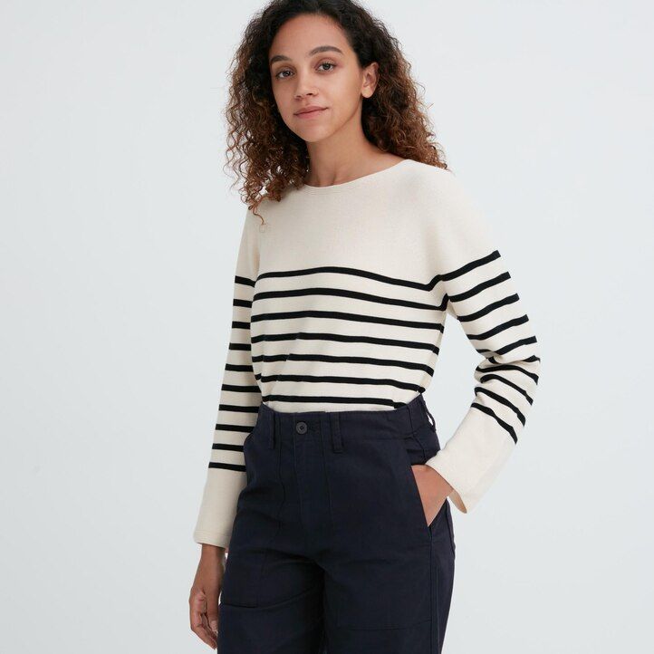 white womens uniqlo wide leg baker tops
