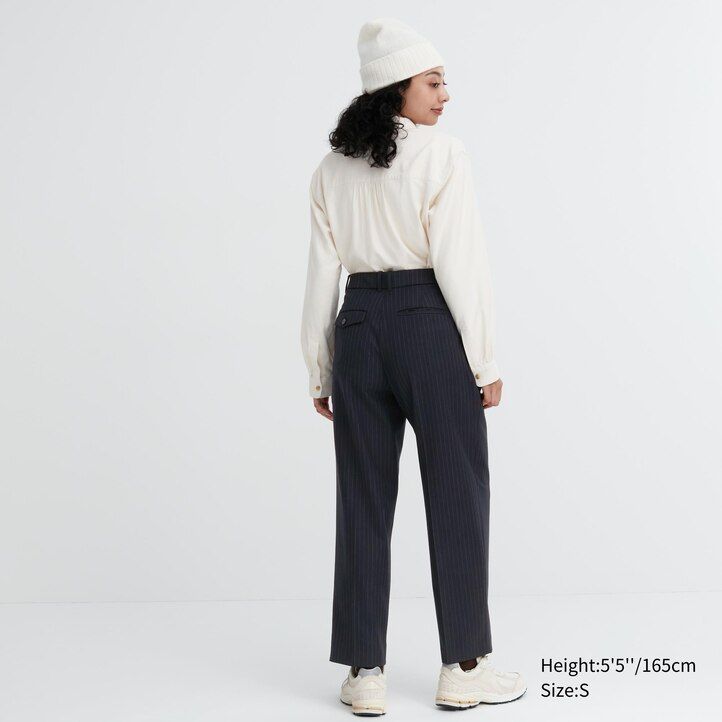 navy womens uniqlo heattech striped pleated tops