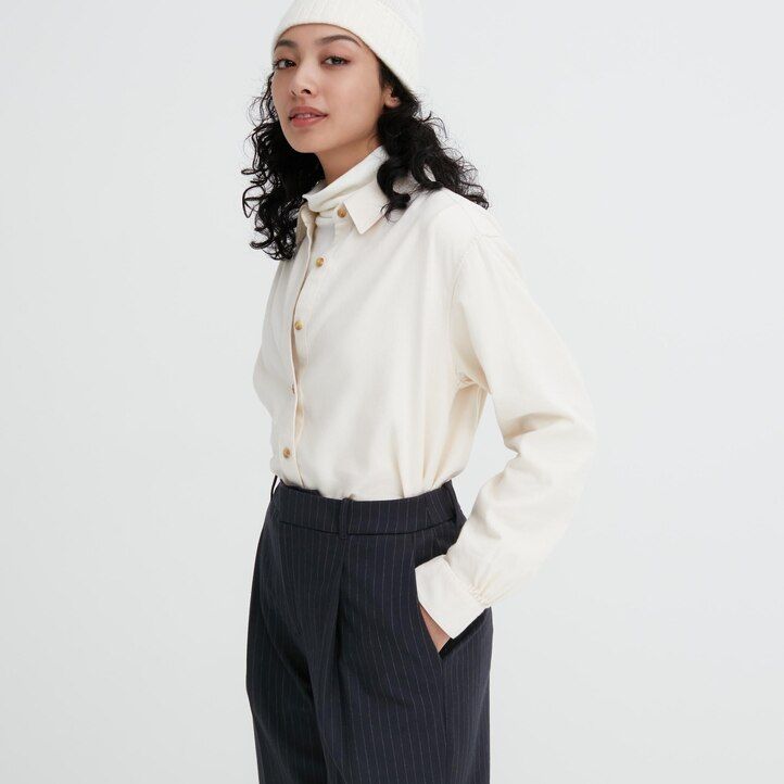 navy womens uniqlo heattech striped pleated tops