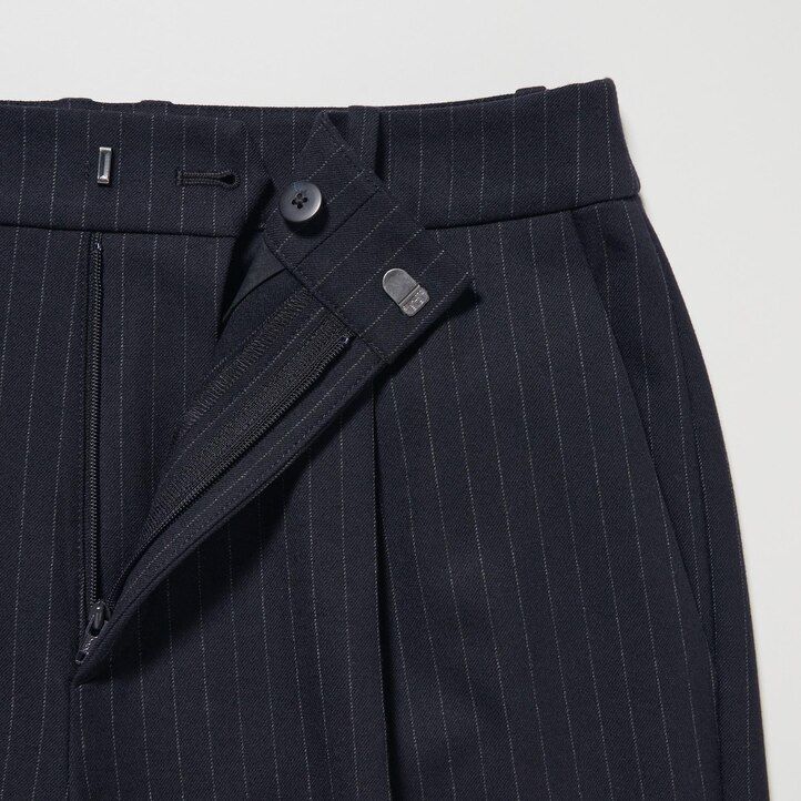 navy womens uniqlo heattech striped pleated tops