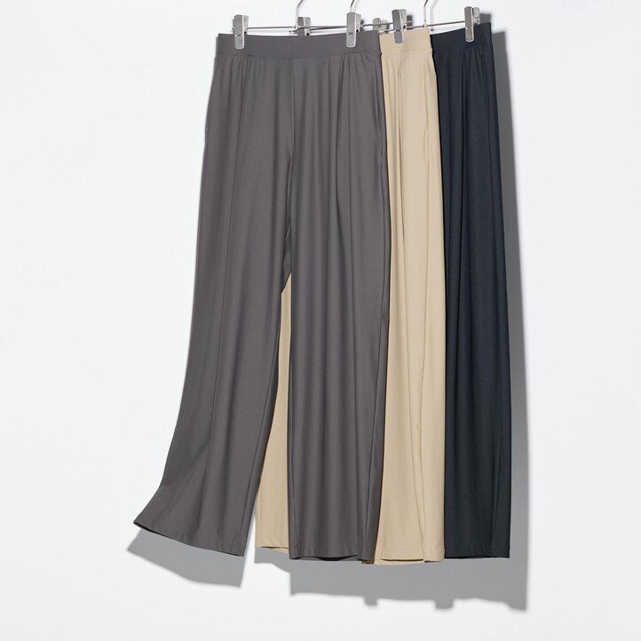 uniqlo airism ultra stretch straight wide leg womens tops beige