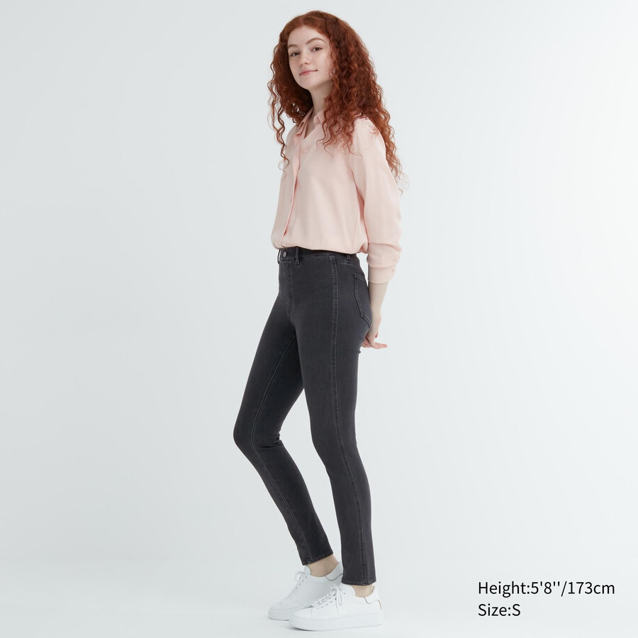 uniqlo ultra stretch denim womens tops dark grey