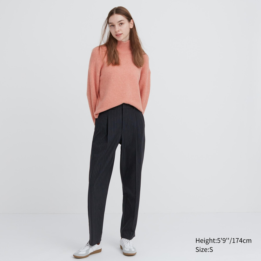 navy uniqlo heattech striped pleated womens tops