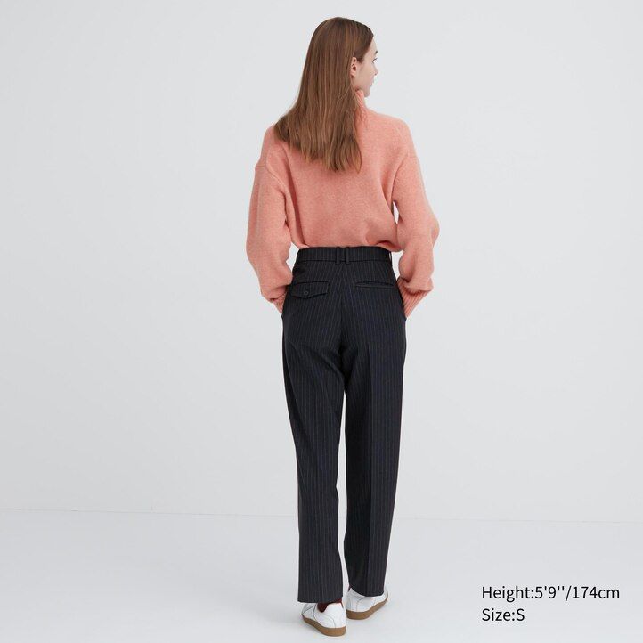 navy uniqlo heattech striped pleated womens tops
