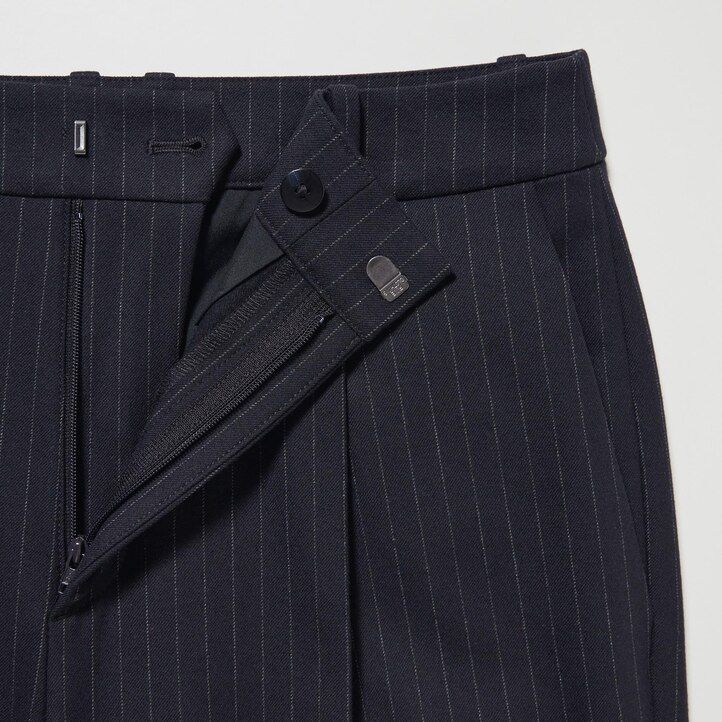 navy uniqlo heattech striped pleated womens tops