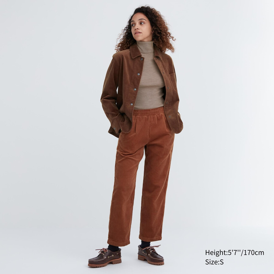 brown uniqlo corduroy relaxed fit ankle length womens tops