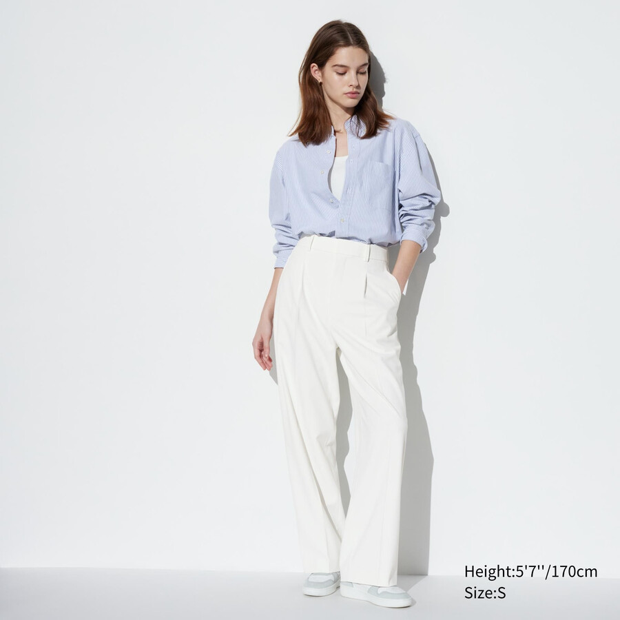uniqlo pleated wide leg womens tops white