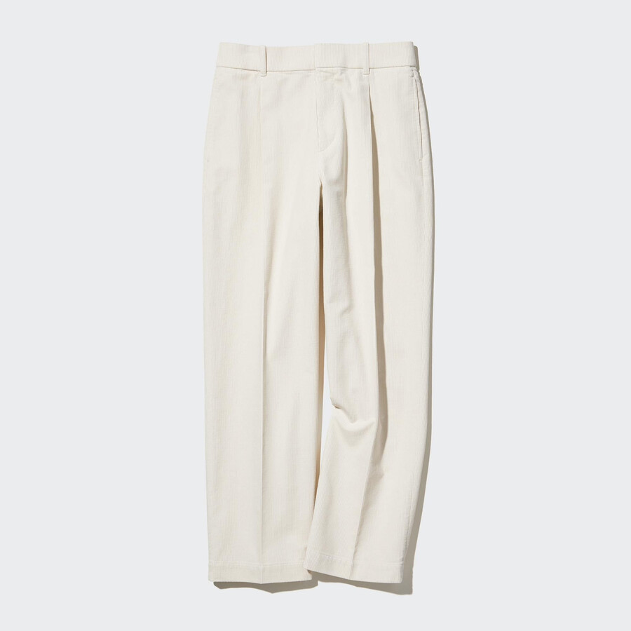 white womens uniqlo corduroy pleated wide leg tops