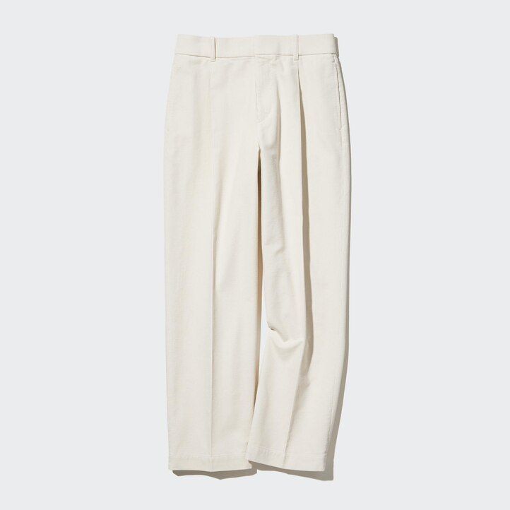 white womens uniqlo corduroy pleated wide leg tops