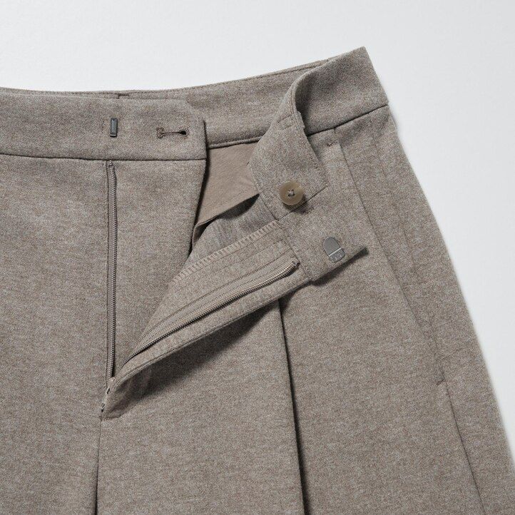 womens uniqlo brushed jersey pleated wide leg regular tops beige