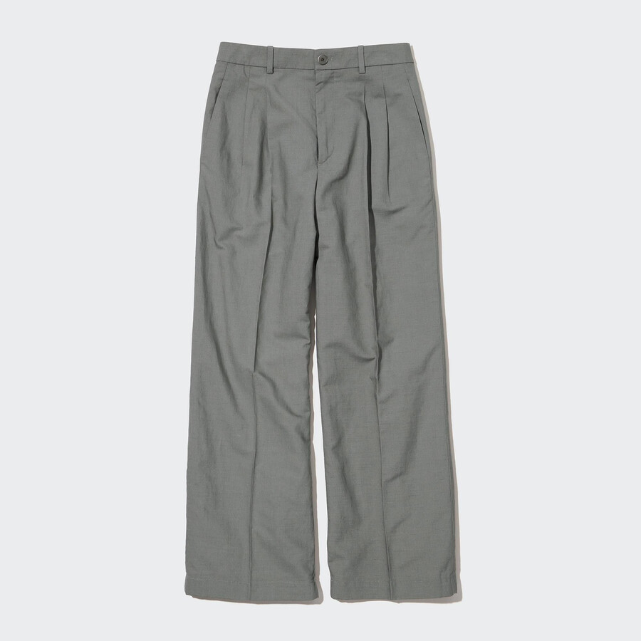 uniqlo linen blend pleated wide leg womens tops olive