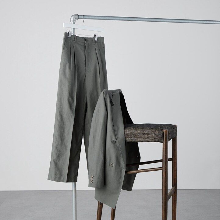 uniqlo linen blend pleated wide leg womens tops olive