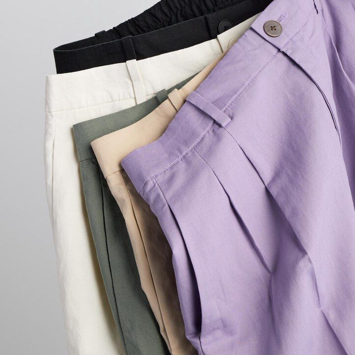 uniqlo linen blend pleated wide leg womens tops olive