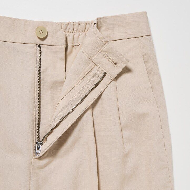 uniqlo linen blend pleated wide leg womens tops olive