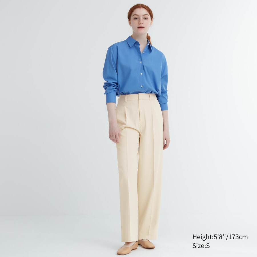 uniqlo pleated wide leg womens tops beige